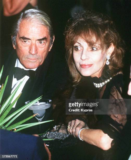 American actor Gregory Peck with his wife Veronique, circa 1990.