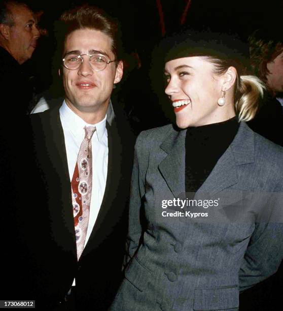 Actors Jason Priestley and his girlfriend, actress Christine Elise at the premiere of 'Dracula', Mann's Chinese Theatre, Hollywood, 10th November...