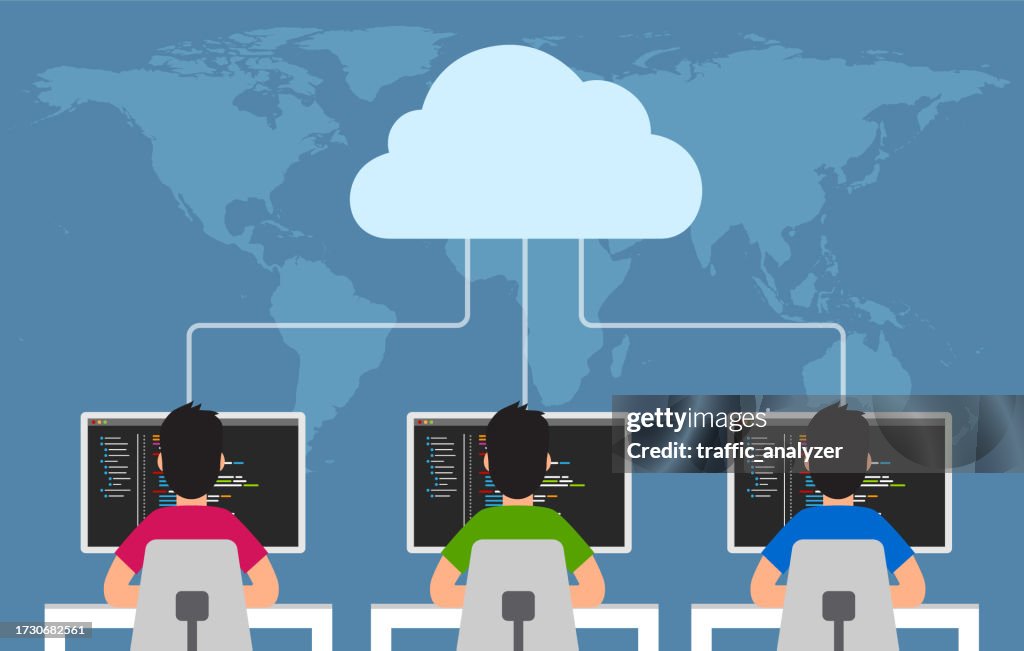 Cloud Developer Images Software Developers Connected To Cloud High-Res Vector Graphic - Getty ...