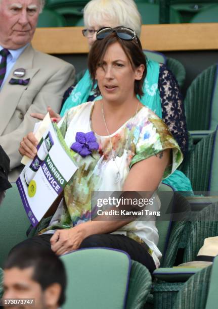 Miranda Hart attends the Ladies Singles Final on Day 12 of the Wimbledon Lawn Tennis Championships at the All England Lawn Tennis and Croquet Club on...