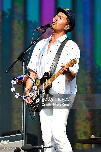 Dougy Mandagi of The Temper Trap performs at day 2 of British Summer Time Hyde Park presented by Barclaycard at Hyde Park on July 6, 2013 in London,...