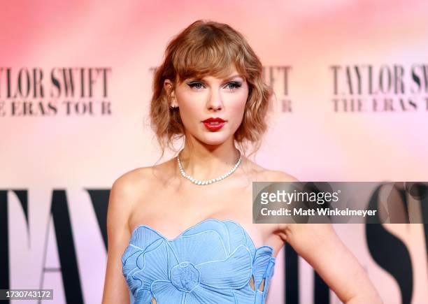 Taylor Swift attends "Taylor Swift: The Eras Tour" Concert Movie World Premiere at AMC The Grove 14 on October 11, 2023 in Los Angeles, California.