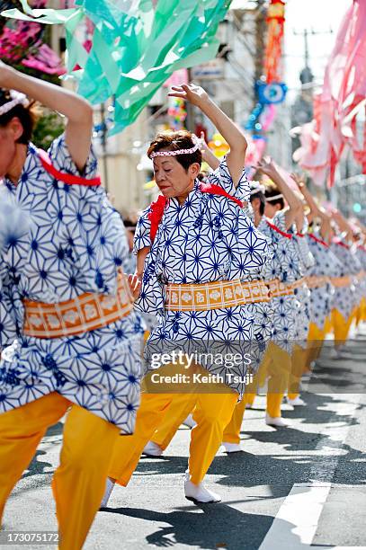 Traditional Kappore dancers perform at the Tanabata festival on July 6, 2013 in Tokyo, Japan. Tanabata is a Japanese star festival where people dress...