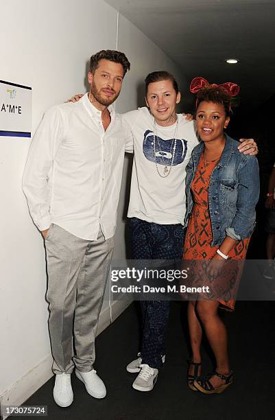 Rick Edwards, Professor Green and Gemma Cairney attens vInspired Live, a youth social change event, at The Roundhouse on July 6, 2013 in London,...