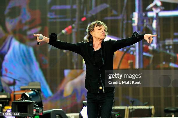 Mick Jagger of the Rolling Stones performs at Hyde Park 44 years and 1 day after last performing there in 1969, at day 2 of British Summer Time Hyde...