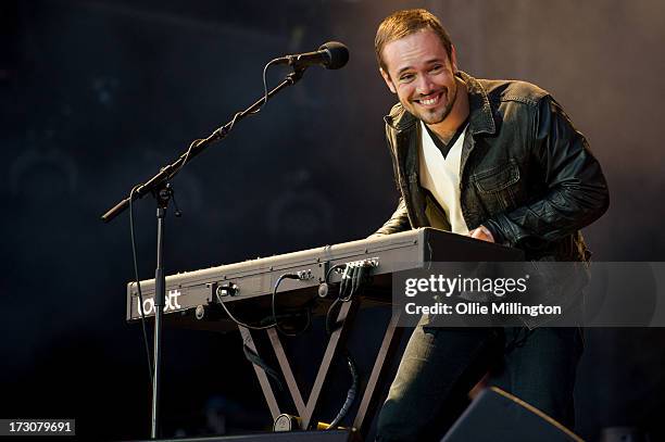 Ben Lovett of Mumford & Sons performs at their biggest headline show to date during the Summer Stampede tour at Olympic Park on July 6, 2013 in...