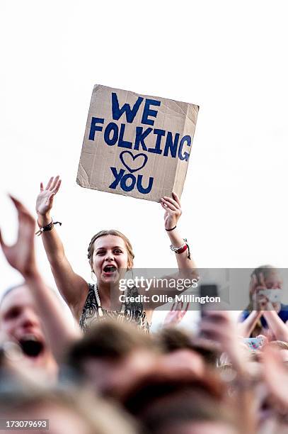 General View as Mumford & Sons perform at their biggest headline show to date during the Summer Stampede tour at Olympic Park on July 6, 2013 in...