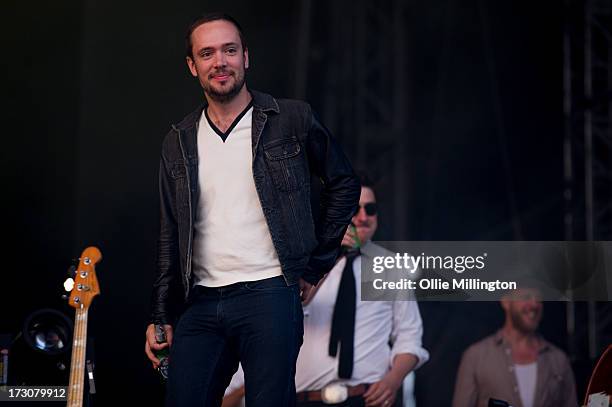 Ben Lovett of Mumford & Sons performs at their biggest headline show to date during the Summer Stampede tour at Olympic Park on July 6, 2013 in...