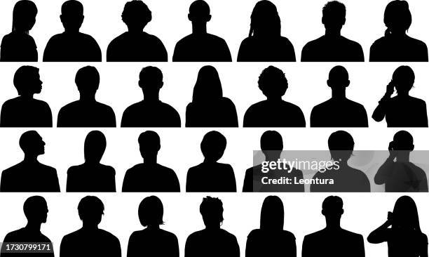 highly detailed heads and shoulders silhouettes - anonymous avatar stock illustrations