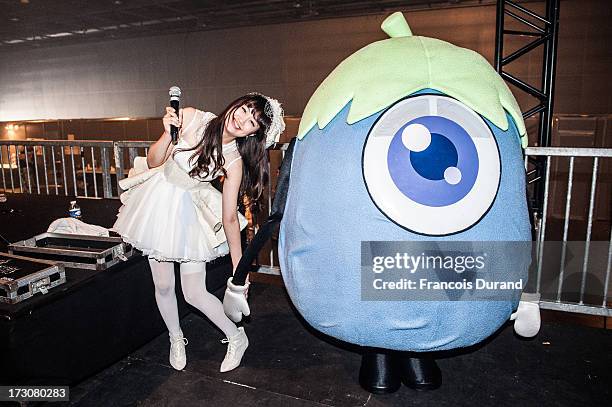 Singer Natsuko Aso poses before the JE live house 'TOYOTA x STUDIO4AC meets ANA PES' concert during the Japan Expo at Paris-nord Villepinte...