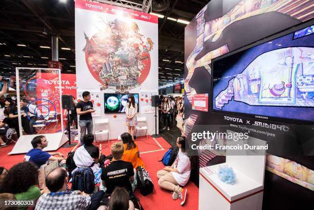 Singer Natsuko Aso attend a talk and autograph session at the 'TOYOTA x STUDIO4AC meets ANA PES' booth during the Japan Expo at Paris-nord Villepinte...