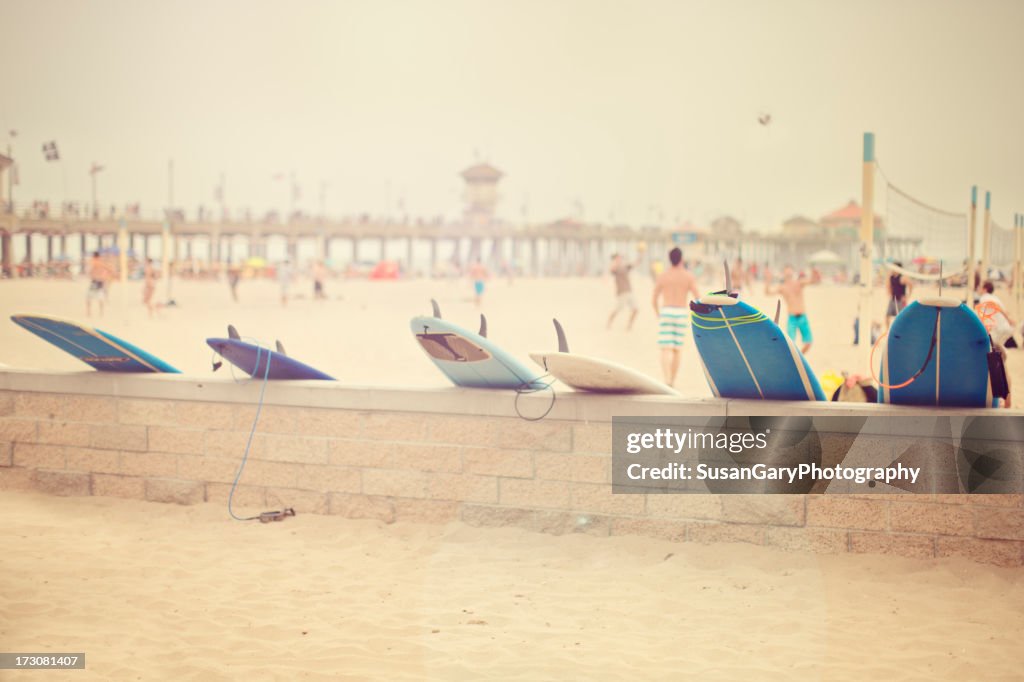Surfboards and Hazy Day at the Beach