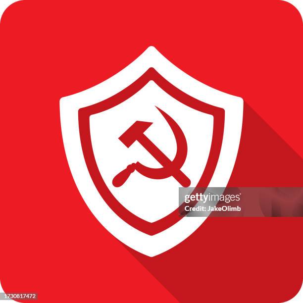shield hammer and sickle icon silhouette - soviet union stock illustrations