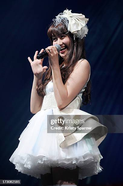 Singer Natsuko Aso performs during the JE live house 'TOYOTA x STUDIO4AC meets ANA PES' concert during the Japan Expo at Paris-nord Villepinte...