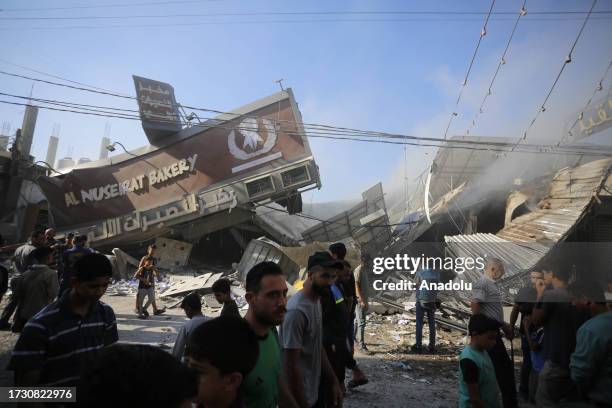 Bakery shop is destroyed at Nuseirat Refugee Camp after Israeli airstrikes in Deir al Balah, Gaza on October 18, 2023.
