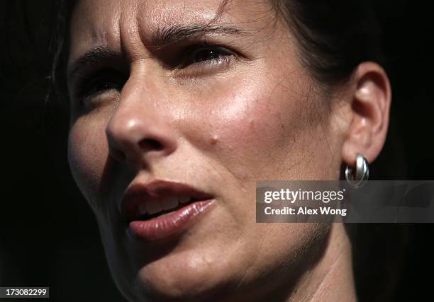 National Transportation Safety Board Chairwoman Deborah Hersman speaks to members of the media prior to her departure with an NTSB "go-team" for San...