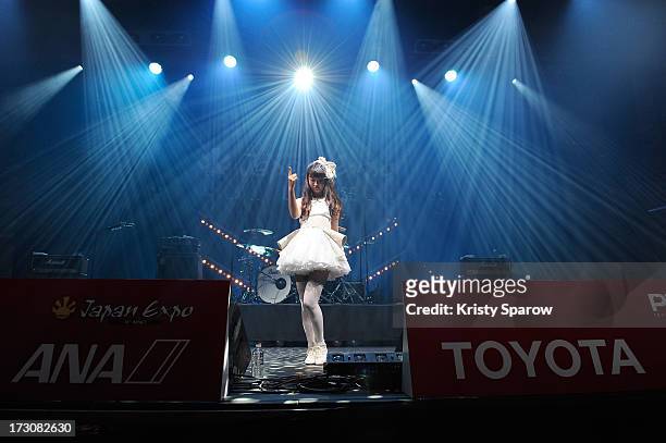 Singer Natsuko Aso performs during the JE live house 'TOYOTA x STUDIO4AC meets ANA PES' concert during the Japan Expo at Paris-nord Villepinte...