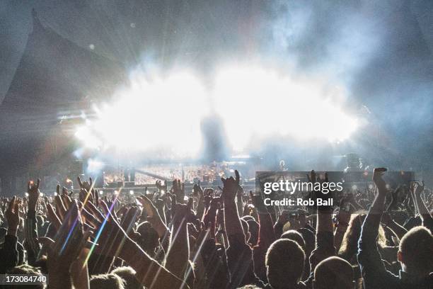 Atmosphere during Metallica's headline show on Day 3 of Roskilde Festival 2013 on July 6, 2013 in Roskilde, Denmark.