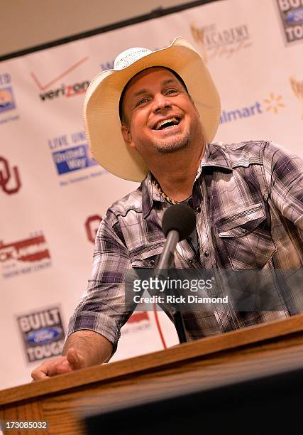 Musician Garth Brooks speaks in the press room at the Oklahoma Twister Relief Concert to benefit United Way of Central Oklahoma May Tornadoes Relief...