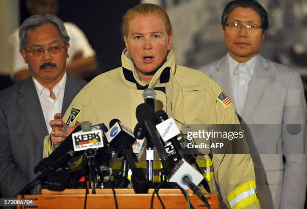 San Francisco Fire Chief Joanne Hayes-White speaks at a press conference at San Francisco International Airport on July 6, 2013 following the crash...