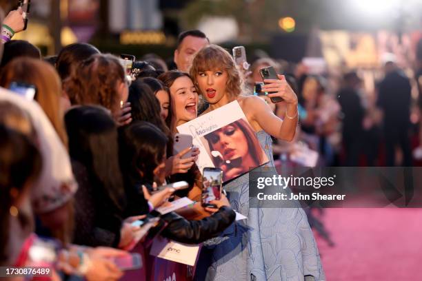 Taylor Swift attends the "Taylor Swift: The Eras Tour" Concert Movie World Premiere at AMC The Grove 14 on October 11, 2023 in Los Angeles,...
