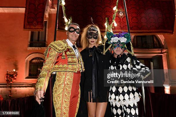 Designers Stefano Gabbana, Bianca Brandolini D'Adda and Domenico Dolce attend the 'Ballo in Maschera' to Celebrate Dolce&Gabbana Alta Moda at Palazzo...