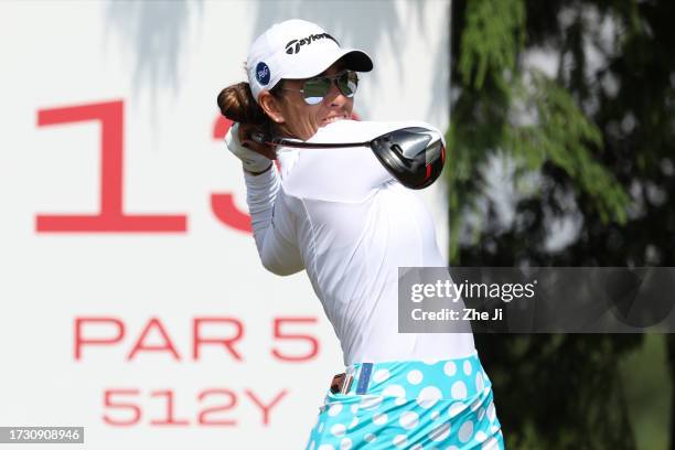 Maria Fassi of Mexico hits her tee shot on the 13th hole the first round of the Buick LPGA Shanghai at Shanghai Qizhong Garden Golf Club on October...