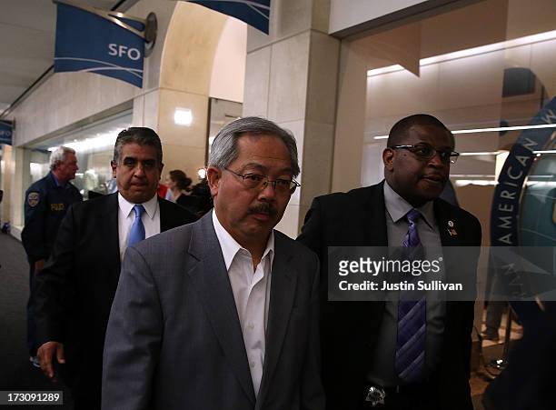 San Francisco Mayor Ed Lee leaves a news conference at San Francisco International Airport on July 6, 2013 in San Francisco, California. A Boeing 777...