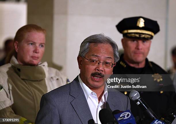 San Francisco Mayor Ed Lee speaks during a news conference with San Francisco Fire Chief Joanne Hayes White and San Francisco Police Chief Gerg Suhr...