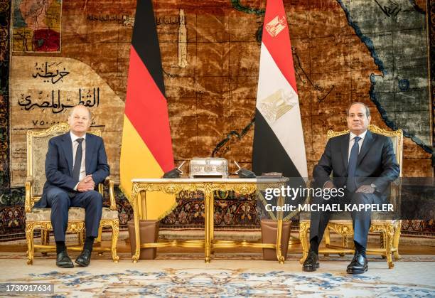 German Chancellor Olaf Scholz meets with Egypt's President Abdel Fattah al-Sisi in Cario on October 18, 2023. German Chancellor Olaf Scholz on...