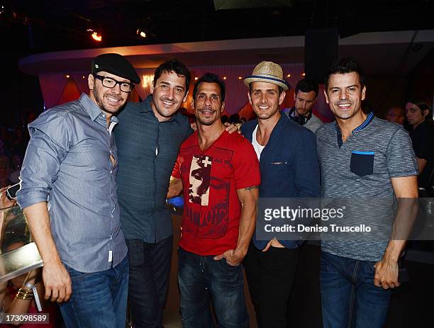Donnie Wahlberg, Jonathan Knight, Danny Wood, Joey McIntyre and Jordan Knight of New Kids On The Block host at Pure Nightclub at Caesars Palace on...