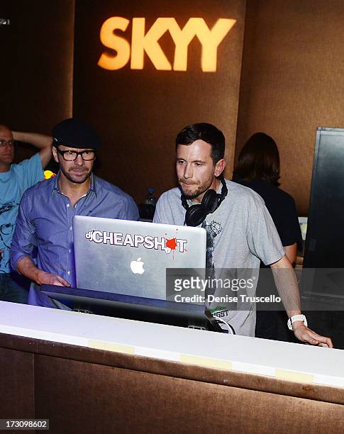 Donnie Wahlberg and DJ Cheapshot during a party at Pure Nightclub at Caesars Palace on July 6, 2013 in Las Vegas, Nevada.
