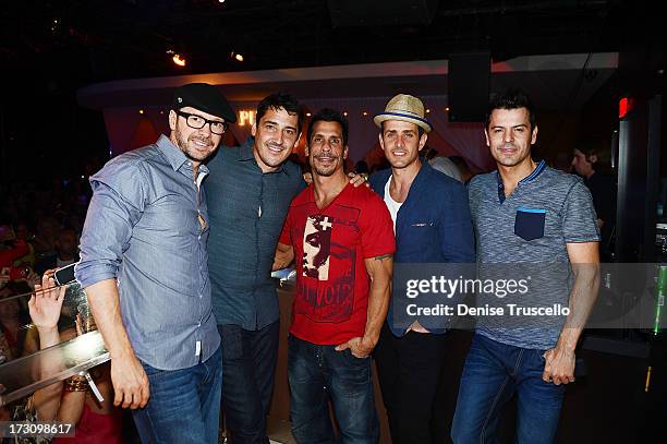 Donnie Wahlberg, Jonathan Knight, Danny Wood, Joey McIntyre and Jordan Knight of New Kids On The Block host at Pure Nightclub at Caesars Palace on...