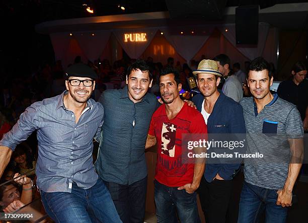 Donnie Wahlberg, Jonathan Knight, Danny Wood, Joey McIntyre and Jordan Knight of New Kids On The Block host at Pure Nightclub at Caesars Palace on...