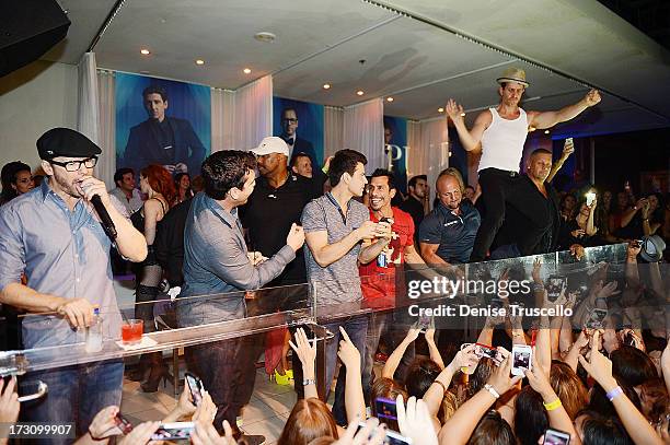 Donnie Wahlberg, Jonathan Knight, Jordan Knight, Danny Wood and Joey McIntyre of New Kids On The Block host at Pure Nightclub at Caesars Palace on...