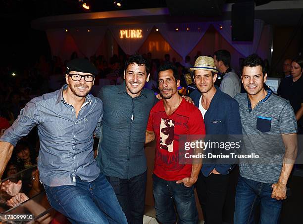 Donnie Wahlberg, Jonathan Knight, Danny Wood, Joey McIntyre and Jordan Knight of New Kids On The Block host at Pure Nightclub at Caesars Palace on...