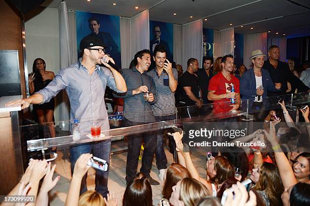 Donnie Wahlberg, Jonathan Knight, Jordan Knight, Danny Wood and Joey McIntyre of New Kids On The Block host at Pure Nightclub at Caesars Palace on...