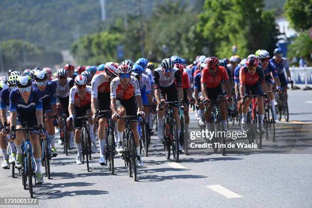 Juri Hollmann of Germany and Movistar Team and Ruben Fernandez of Spain and Team Cofidis compete during the 4th Gree-Tour of Guangxi 2023, Stage 1 a...