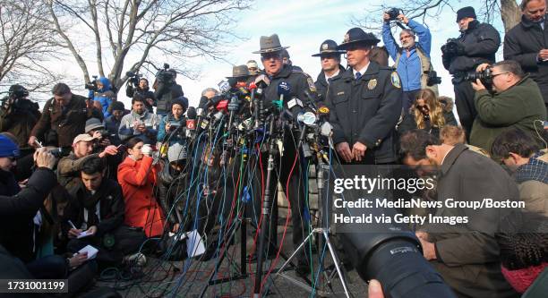 Newtown, CT - 12/15/12 - Lt. J. Paul Vance talks during a press conference at Treadwell Park near scene of the horrific school shootings at Sandy...