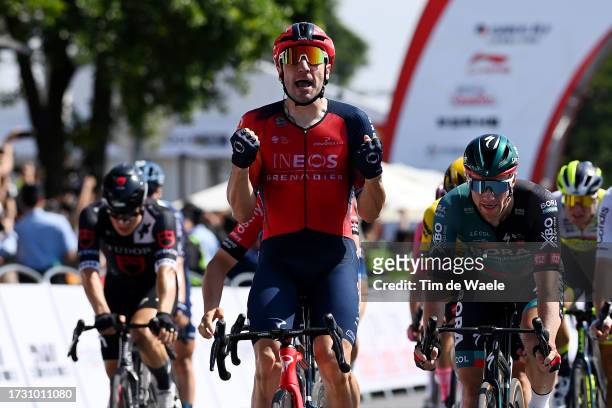 Elia Viviani of Italy and Team INEOS Grenadiers celebrates at finish line as stage winner during the 4th Gree-Tour of Guangxi 2023, Stage 1 a 135.6km...
