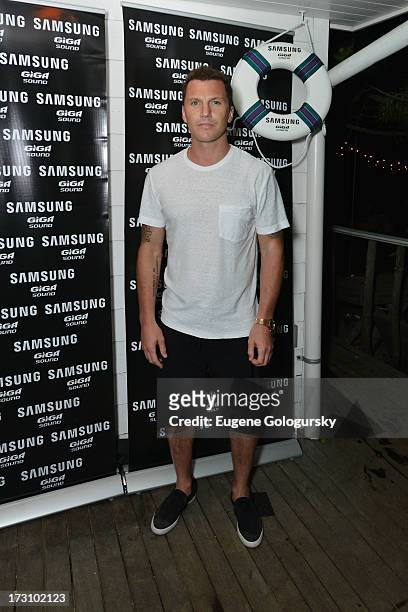 Retired hockey player Sean Avery at The Surf Lodges Summer DJ Series to launch the new Samsung Giga speaker system in Montauk, NY on July 7th, 2013on...