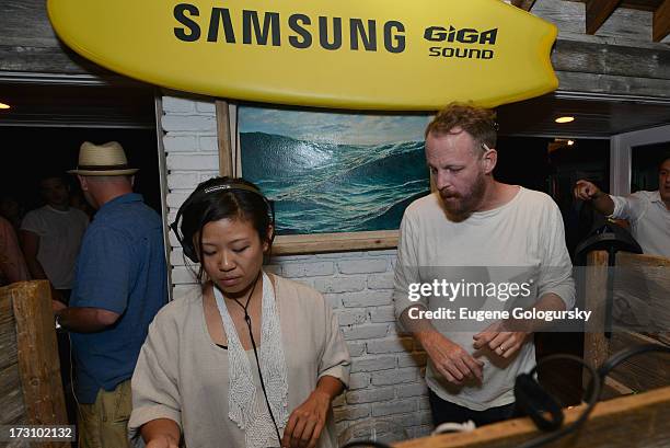 Nancy Whang and Pat Mahoney of LCD Soundsystem at The Surf Lodges Summer DJ Series to launch the new Samsung Giga speaker system in Montauk, NY on...