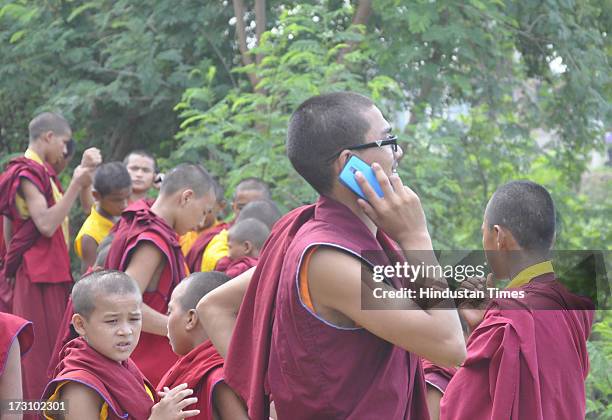 Novice Buddhist monks at Terger Monastery after the blasts in the Mahabodhi Temple campus at Bodhgaya on July 7, 2013 in Bihar, India. Nine serial...