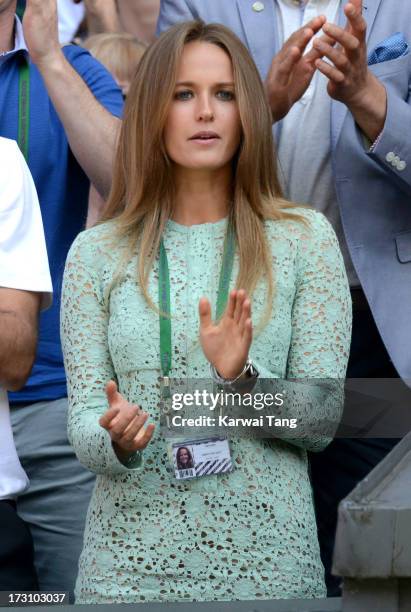 Kim Sears attends the Men's Singles Final between Novak Djokovic and Andy Murray on Day 13 of the Wimbledon Lawn Tennis Championships at the All...
