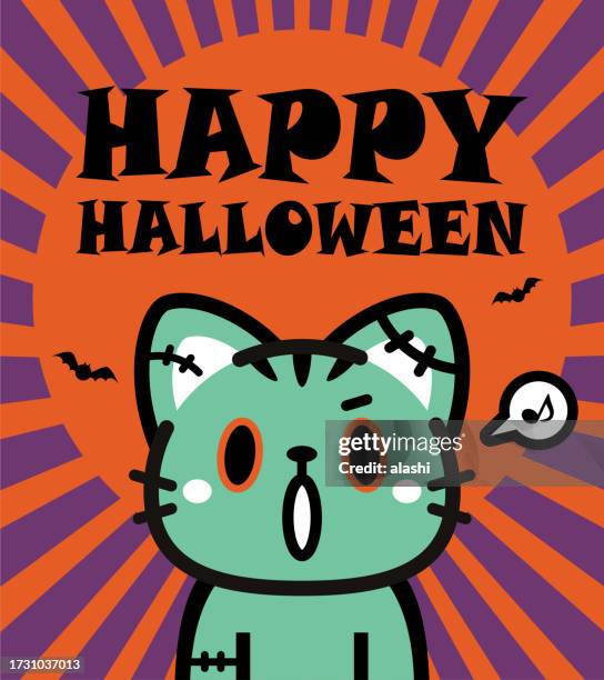 cute halloween character design of a zombie tabby cat - tabby stock illustrations