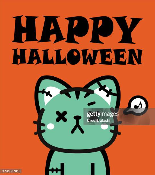 cute halloween character design of a zombie tabby cat - tabby stock illustrations