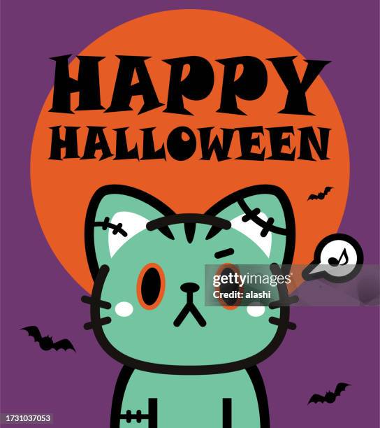 ilustrações, clipart, desenhos animados e ícones de design de personagem bonito de halloween de um gato tabby zumbi - articulação de animal