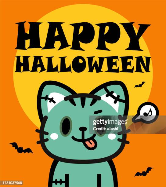 cute halloween character design of a zombie tabby cat - tabby stock illustrations