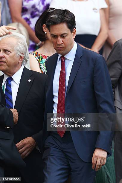 Leader of the Labour Party Ed Miliband attends the Gentlemen's Singles Final match between Andy Murray of Great Britain and Novak Djokovic of Serbia...