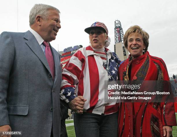 New England Patriot "fan of the Year" Karen Hourigan with Patriots owner Robert Kraft, his wife Myra . New England Patriot "fan of the Year" Karen...